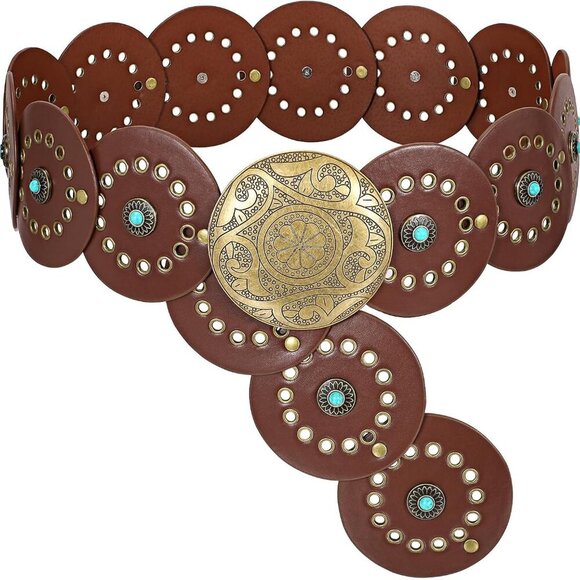 Western PU Leather Belts for Woman Concho Cowgirl Cowboy Disc Belt for Ladies Wi - Picture 1 of 6